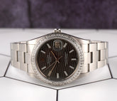 Rolex Date 34mm Ladies 1.5ct Grey Motif Dial Steel Oyster Watch 15000